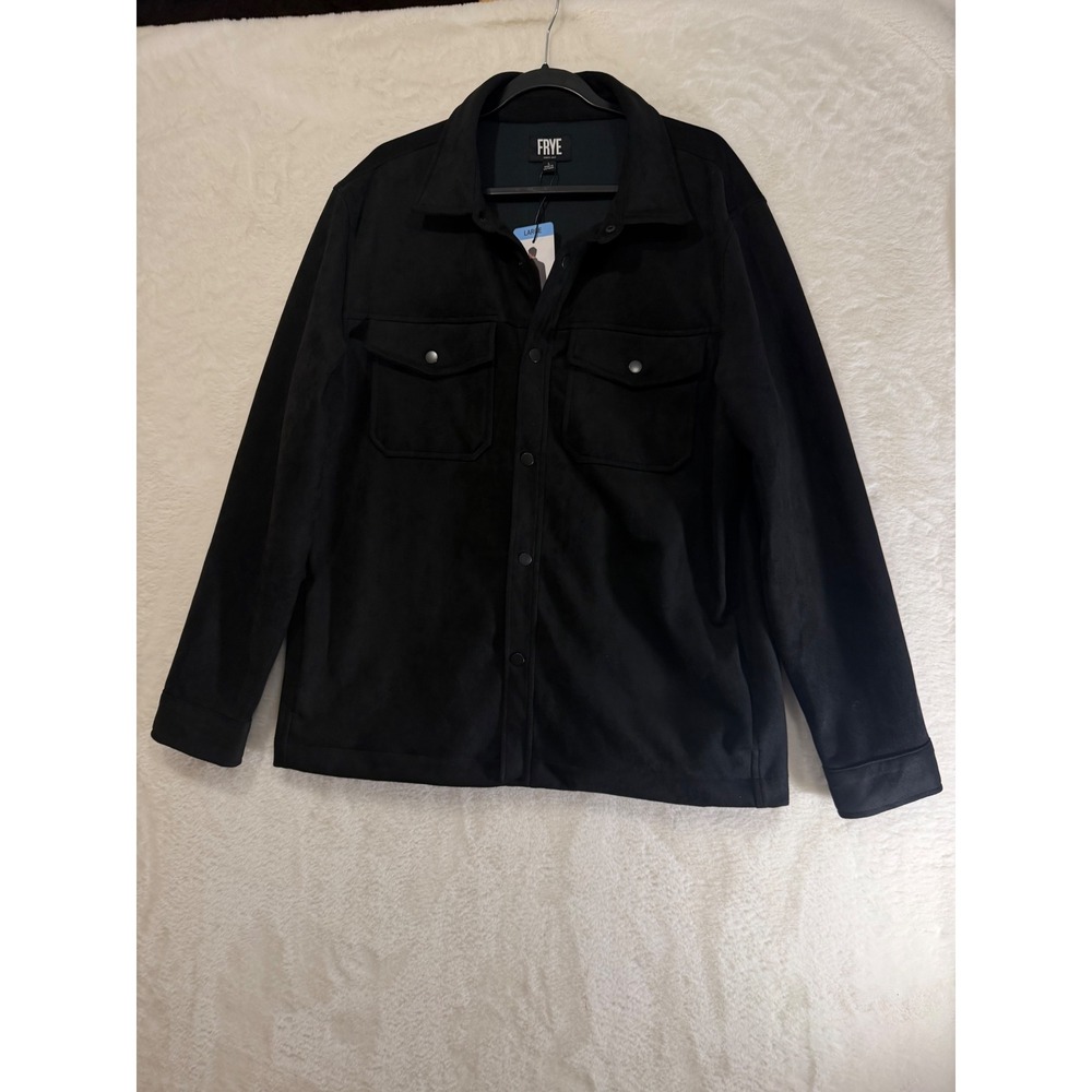 Frye Mens Black Faux Suede Shirt Jacket Snap Front Western Yoke Large 110026377